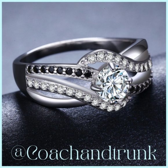 925 Sterling Hallmark Bypass Black Spinel and Diamond CZ Ring - Picture 2 of 4